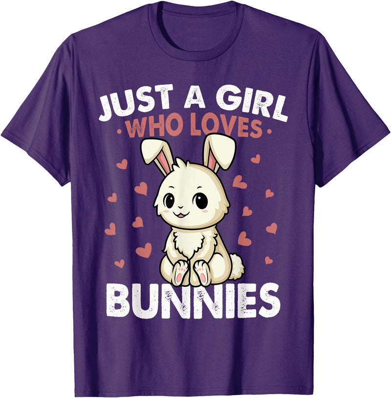 Just a Girl Who Loves Bunnies Kids Girls Rabbit Bunny T-Shirt in Purple