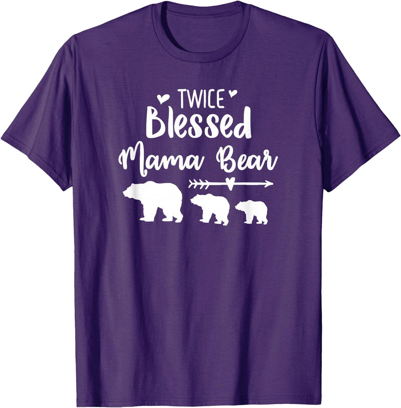 My Tribe Bear Shirts Twice Blessed Mama Bear With Two Baby Cubs Bear Shirt T-Shirt - Purple