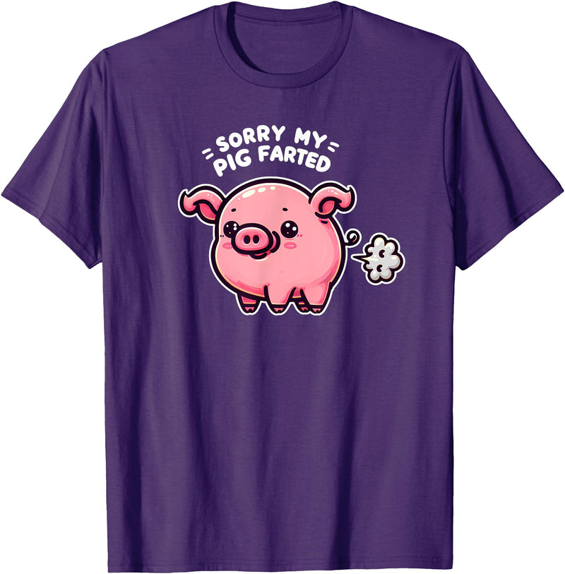 Humorous Farm Animal Fun Men Women Kids Sorry My Pig Farted Funny Sayings Humor Quotes T-Shirt - Purple