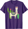 Captivaca Llama Shirts Cute Llama with Flower & Cactus/Llama Lover Gift T-Shirt Small - Purple