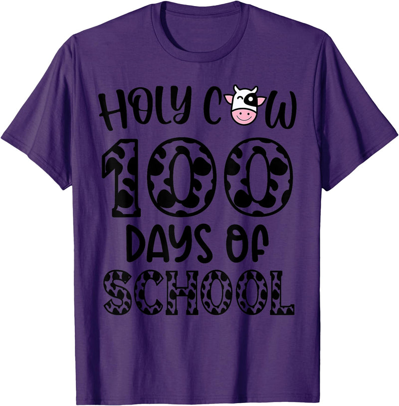 Holy Cow 100 Days Of School teachers Students Kids T-Shirt - Purple