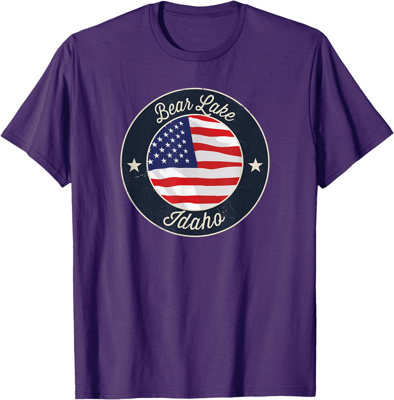 Bear Lake Souvenir Cabin Bear Lake - Patriotic Idaho Souvenir T-Shirt - Purple