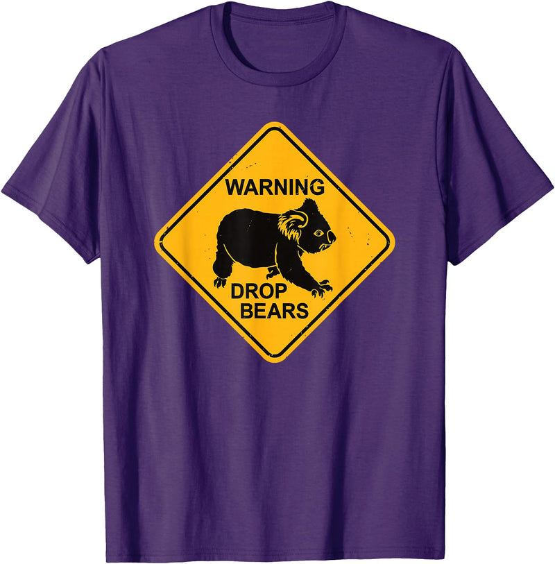 Australia Retro Koala Co. Koala Bear Warning Sign - Drop Bears Funny Koalas Australia T-Shirt - Purple