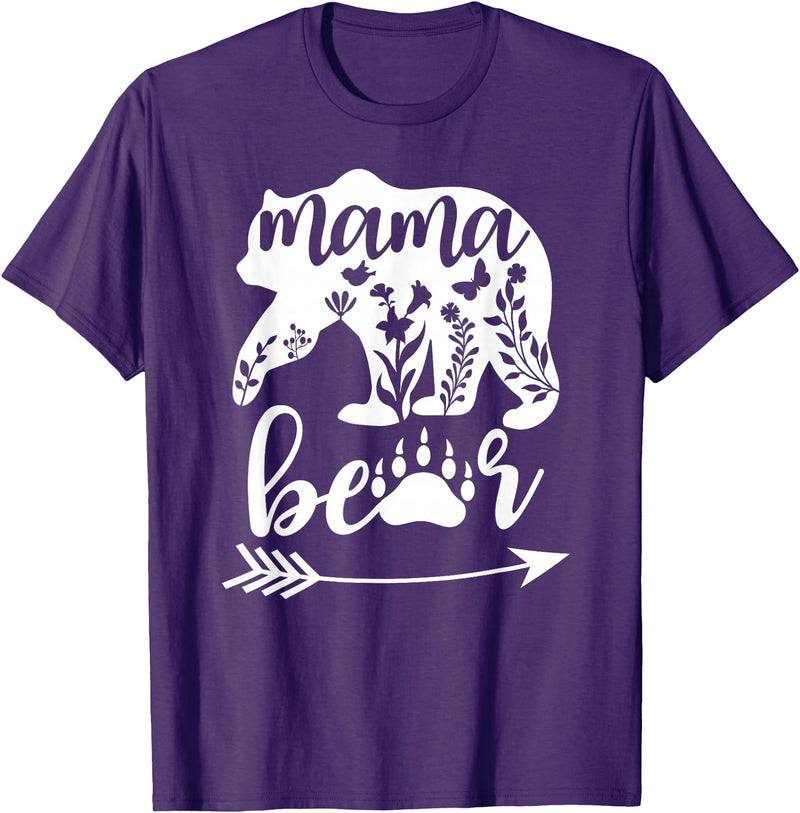 Women Floral Mama Bear TShirt Mama Bear Mom Women Floral Mama Bear Mom Bear Mommy Bear Floral Mama Bear T-Shirt - Purple