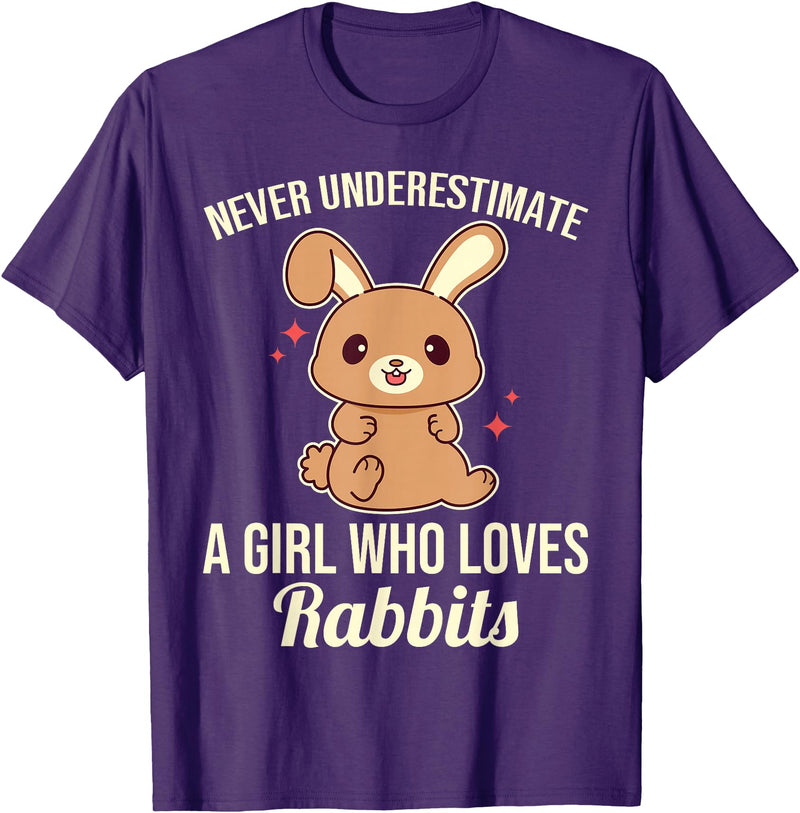 Never Underestimate a Girl Who Loves Rabbits T-Shirt in Purple