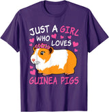 EDILILU Just A Girl Who Loves Guinea Pigs Cute Guinea Pig Lover T-Shirt - Purple