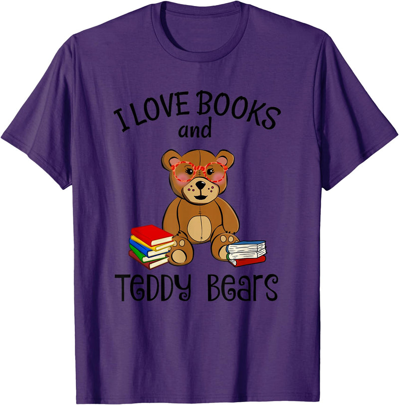 Teddy Bears, Cute Teddy Bear Lover Gifts Adorable Teddy Bear Love Books and Teddy Bear Reading T-Shirt - Purple