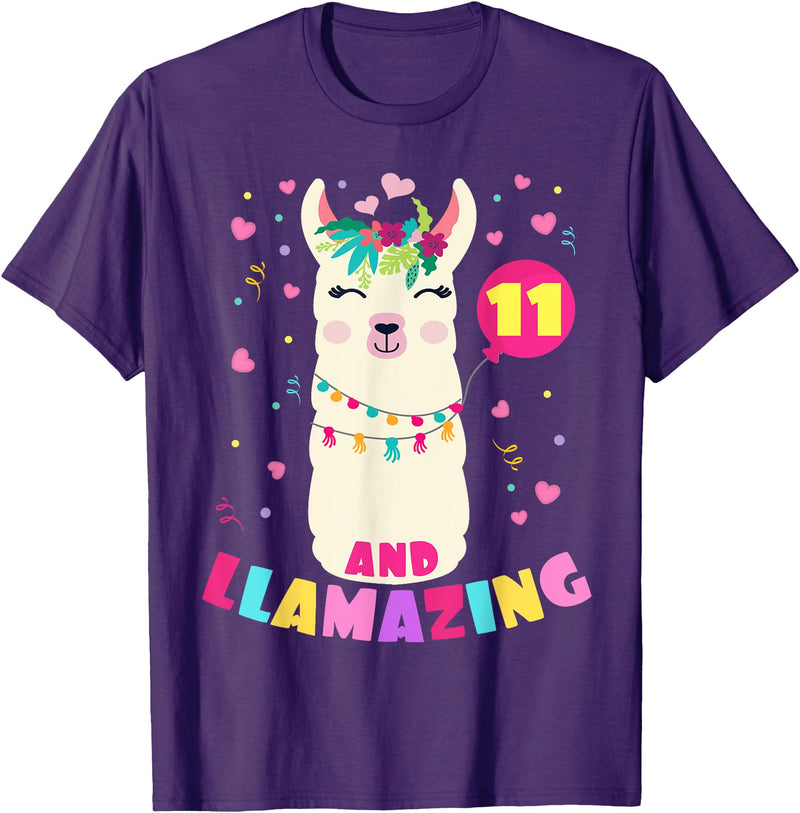 Llamazing Birthday Party Outfit Llama Lovers Llamazing 11 Years Old Girl Birthday Cute Llama Alpaca Kids T-Shirt - Purple