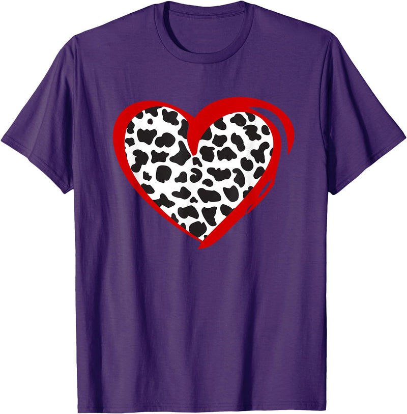 Cow Pattern Clothing for Cow Lover Heart Cow Print T-Shirt - Purple