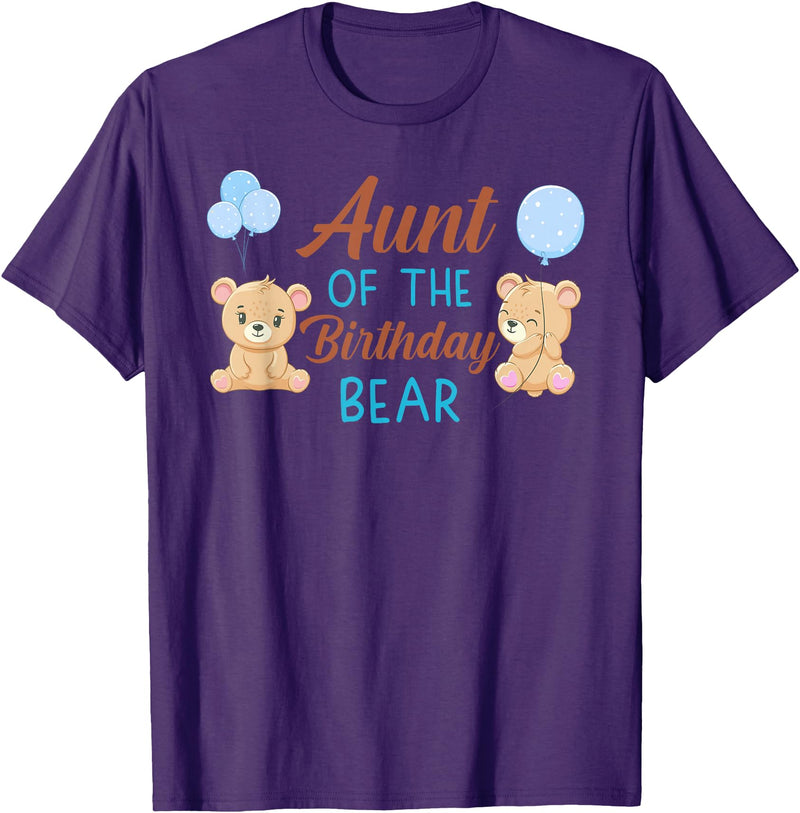 Family Birthday Bear Gifts Aunt of The Birthday Boy Bear 1st Birthday Party Boy T-Shirt - Purple