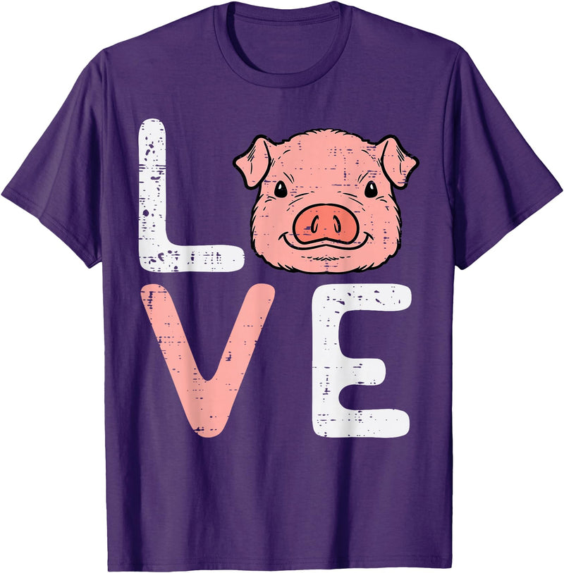Pig Lover Shirts For Men Women Kids Love Pig Cute Hog Farmer Swine Farm Animal Women Kids Men T-Shirt - Purple