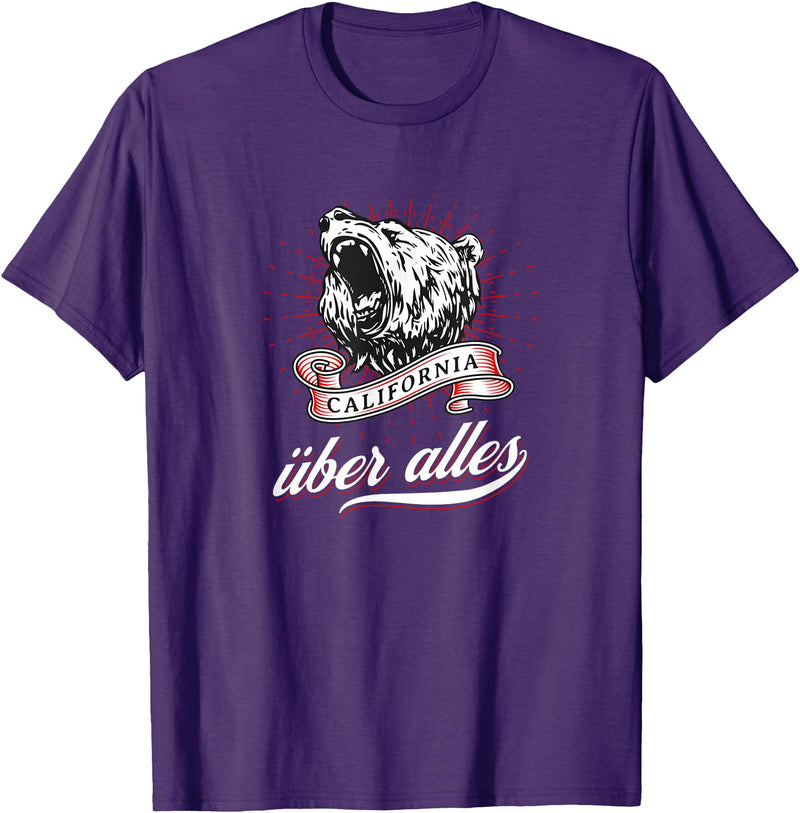 Not Quite Right California Über Alles with Roaring Grizzly Bear T-Shirt - Purple