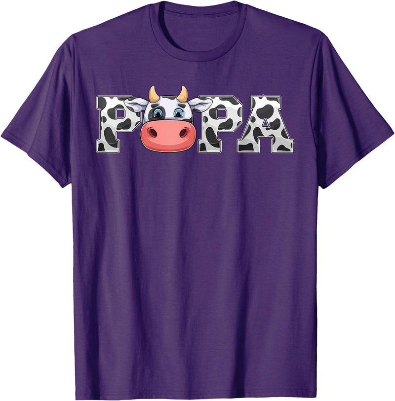 ETHRLO cow im one birthday decorations Shirts Papa Cow Print Cowboy Animal Pattern Farmer Cow Father Papa T-Shirt - Purple