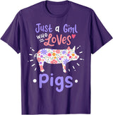 Pig Just A Girl Who Loves Pigs Gift for Pig Lovers T-Shirt - Purple