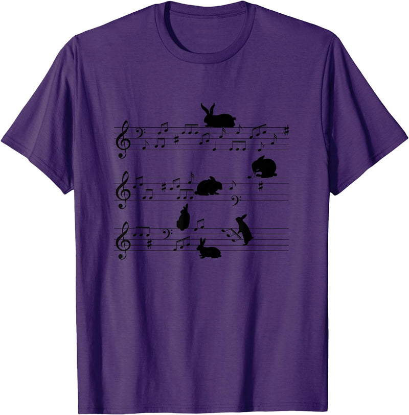 Cute Bunny Rabbit Playing Music Notes Musician T-Shirt in Purple