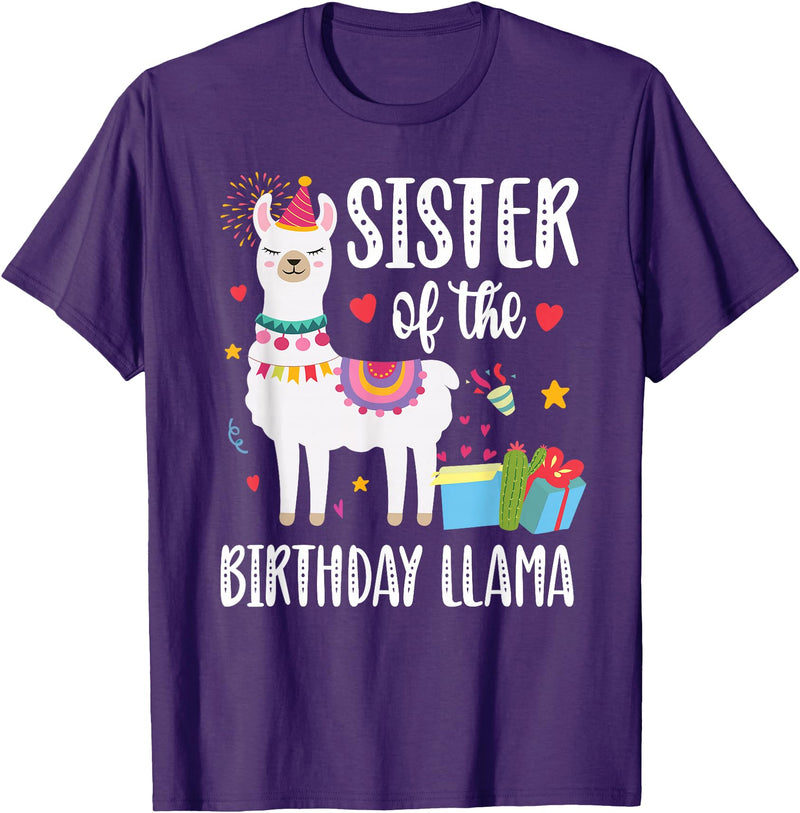 Matching Llama Birthday Party Supplies Sister Of The Birthday Llama Birthday Boy Girl Outfit Family T-Shirt - Purple