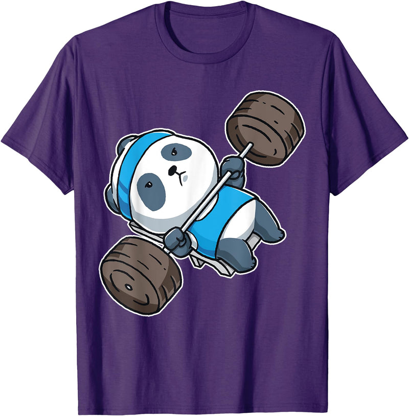 BCC Funny Panda Shirts & Panda Bear Gifts Panda Bear Gym Workout Training Bench Press Weight Lifting T-Shirt - Purple