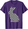 Retro Black White Checkerboard Rabbit Easter Bunny for Tween T-Shirt in Purple