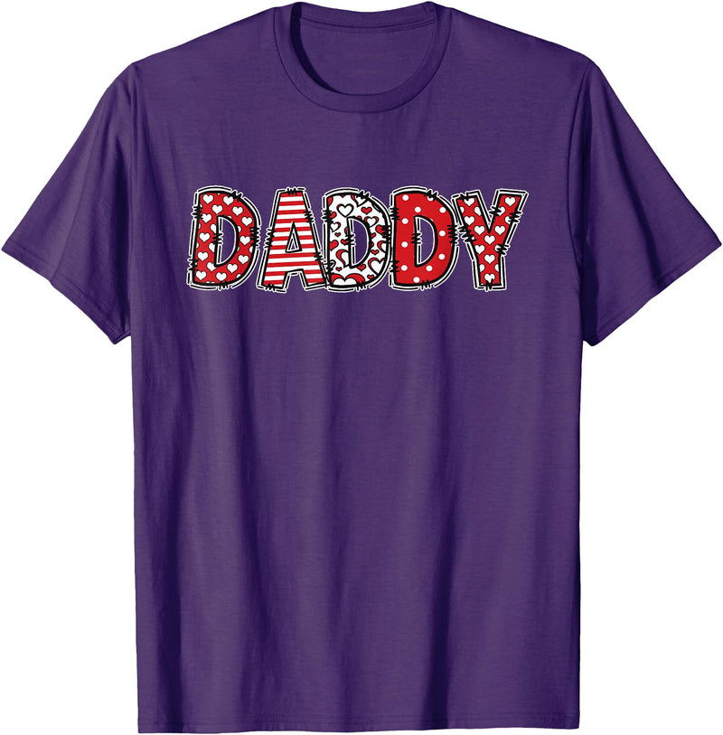 Retro Christmas Valentine Matching Family Tees Hearts Buffalo Plaid Dad Daddy Valentines Day T-Shirt - Purple