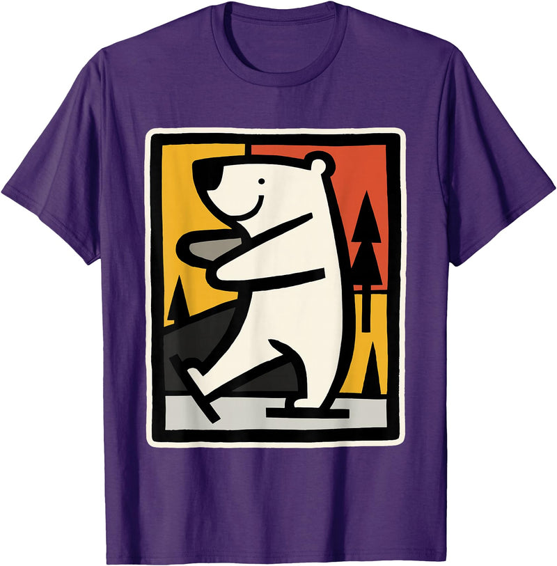 Utschki Bratschki Ice Bear Ice Skating Cartoon Graphic T-Shirt - Purple