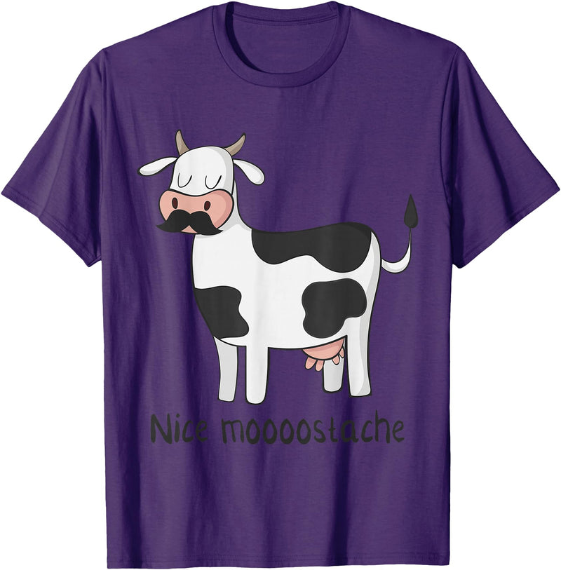 Funny Awesome Cow T-Shirts Nice Moostache - Funny Cow With Mustache T Shirt T-Shirt - Purple