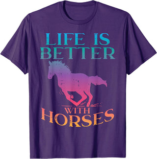 Horse Riding Shirts Women Girls Equestrian Gifts Life Is Better With Horses Rider Equestrian Men Women T-Shirt - Purple
