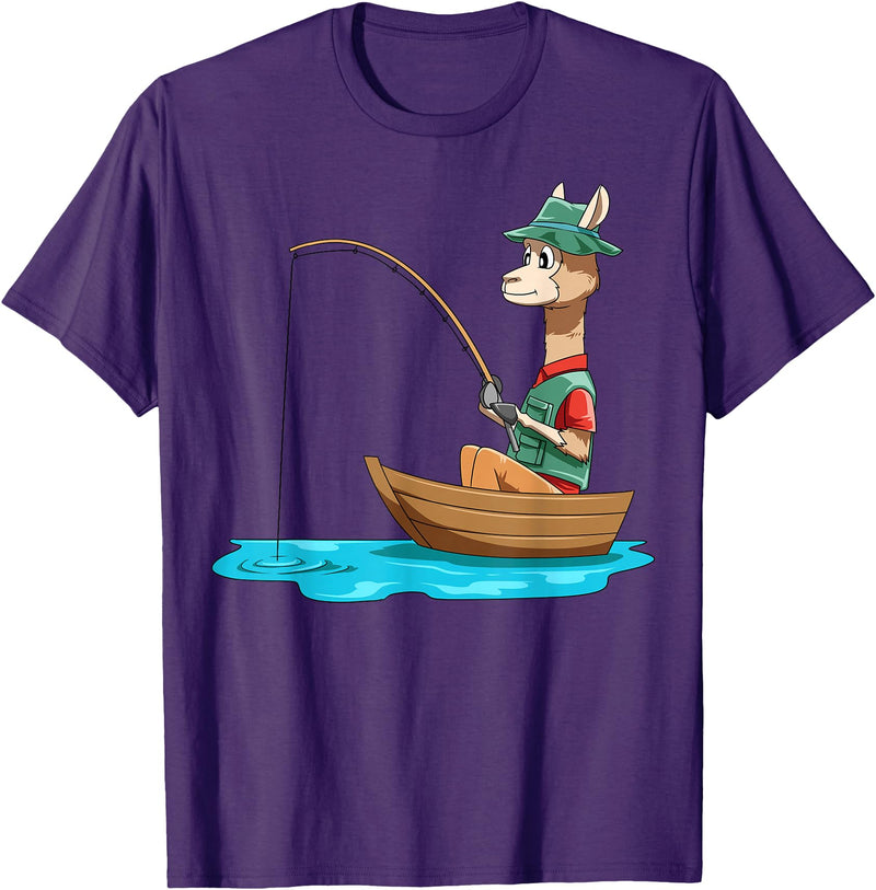 SubliminalFantasy Co. Llama Fishing Llama Fisherman Boat Fishing Lovers T-Shirt - Purple