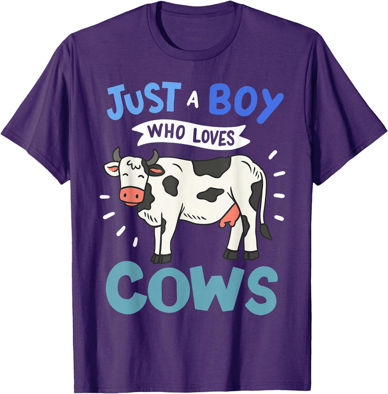 Cow Just a Boy Who Loves Cows Gift for Cow Lovers T-Shirt - Purple