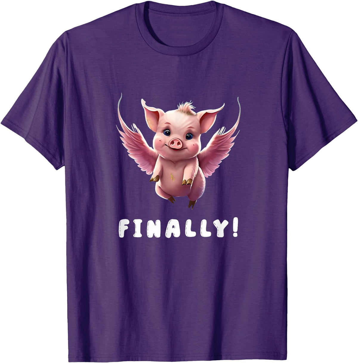 When The Pigs Fly: Gifts for Moms Kids Farmers Finally, Cute Pink Pig Flying When The Pigs Fly Saying Funny T-Shirt - Purple