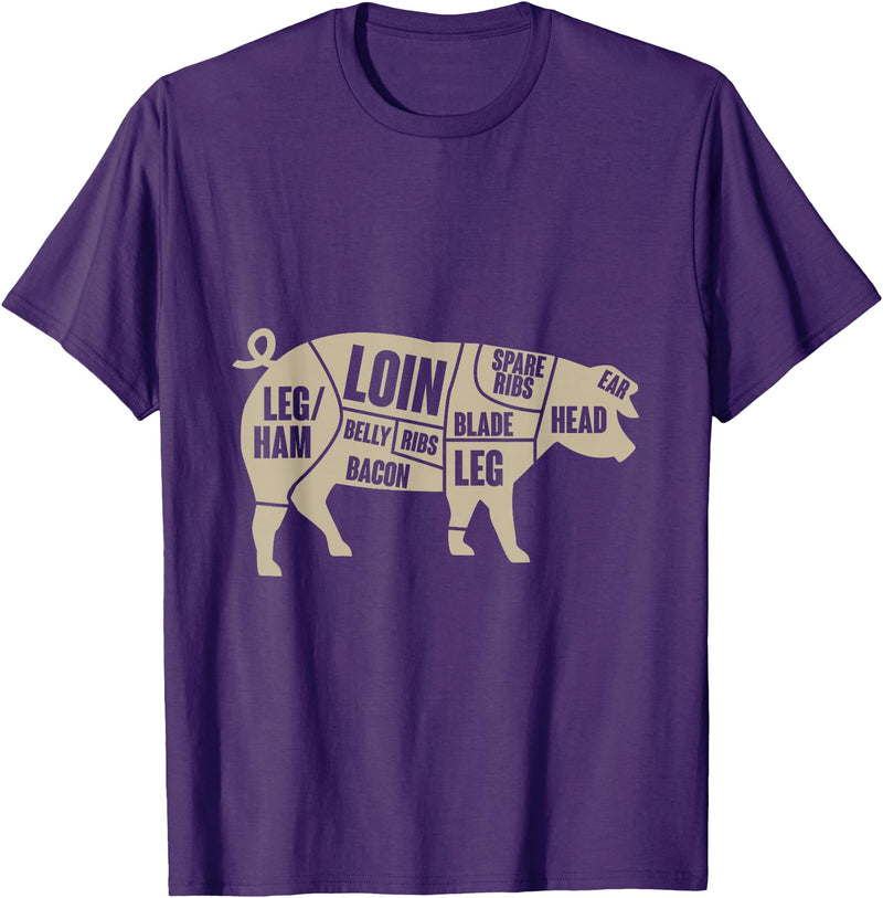 Piglet Farm Teez Pig Anatomy T-Shirt Pork Meat Cuts Tee T-Shirt - Purple