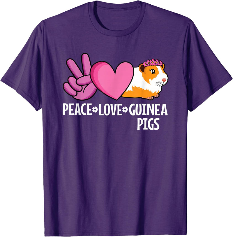 EDILILU Peace Love Guinea Pigs Cute Guinea Pig Lover Women Girls T-Shirt - Purple