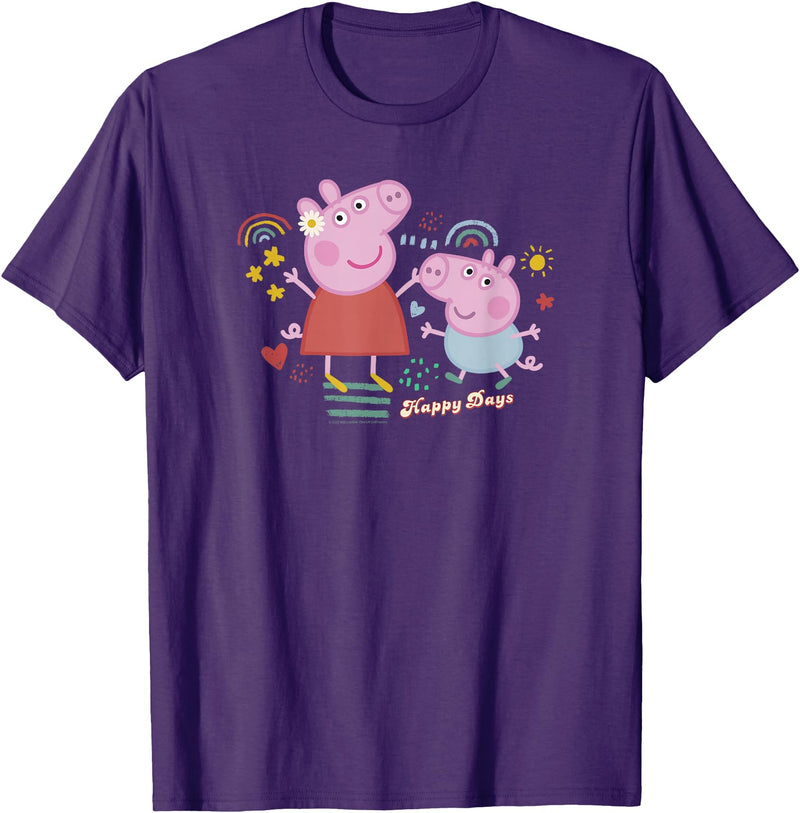 Peppa Pig Unisex-Kids Blue Cartoon T-Shirt, Small - Purple