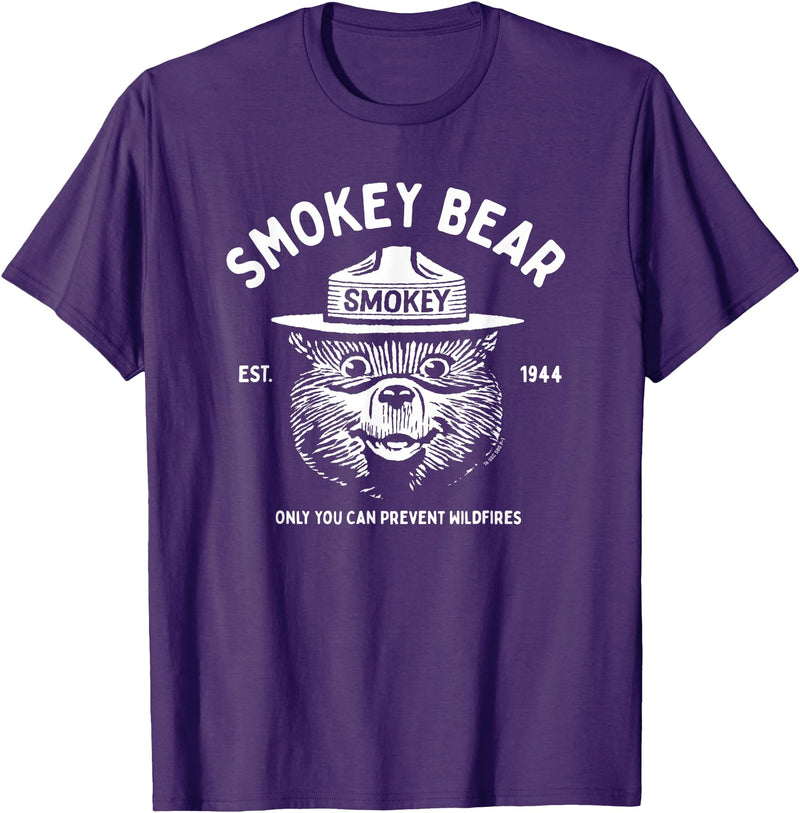 Giant Step Design Co. Vintage Smokey Bear Logo Only You Can Prevent Wildfires T-Shirt - Purple