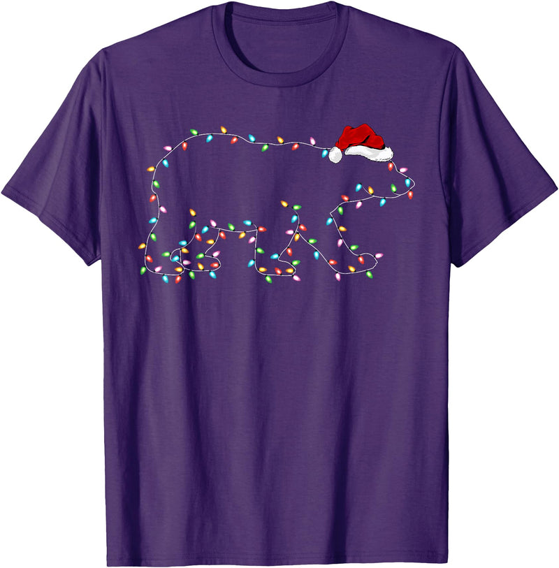 Xmas Lighting Polar Bear Christmas Gifts Polar Bear Xmas Lighting Santa Hat Polar Bear Christmas T-Shirt - Purple