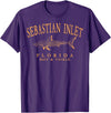 Sebastian Inlet Florida Fishing Souvenir Gifts Sebastian Inlet Florida Shark Retro Orange Art Fishing T-Shirt - Purple