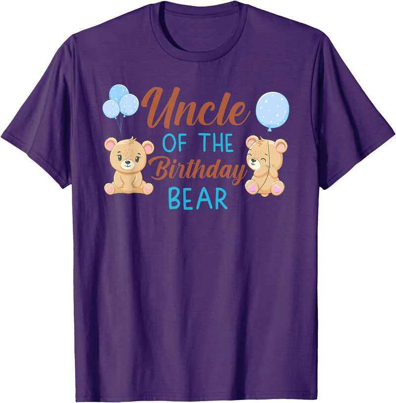 Family Birthday Bear Gifts Uncle of Birthday Boy Bear 1st Birthday Party Boy T-Shirt - Purple