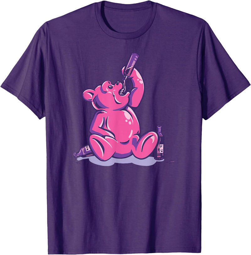 Drunk Gummy Bear - Funny Drinking Illustration Humor Alcohol T-Shirt - Purple