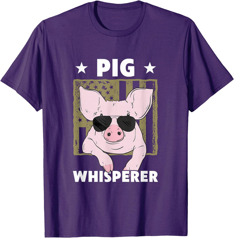 Funny Hog Design Pig Farmer Pig Whisperer Funny Pig Design Hog Farmer T-Shirt - Purple