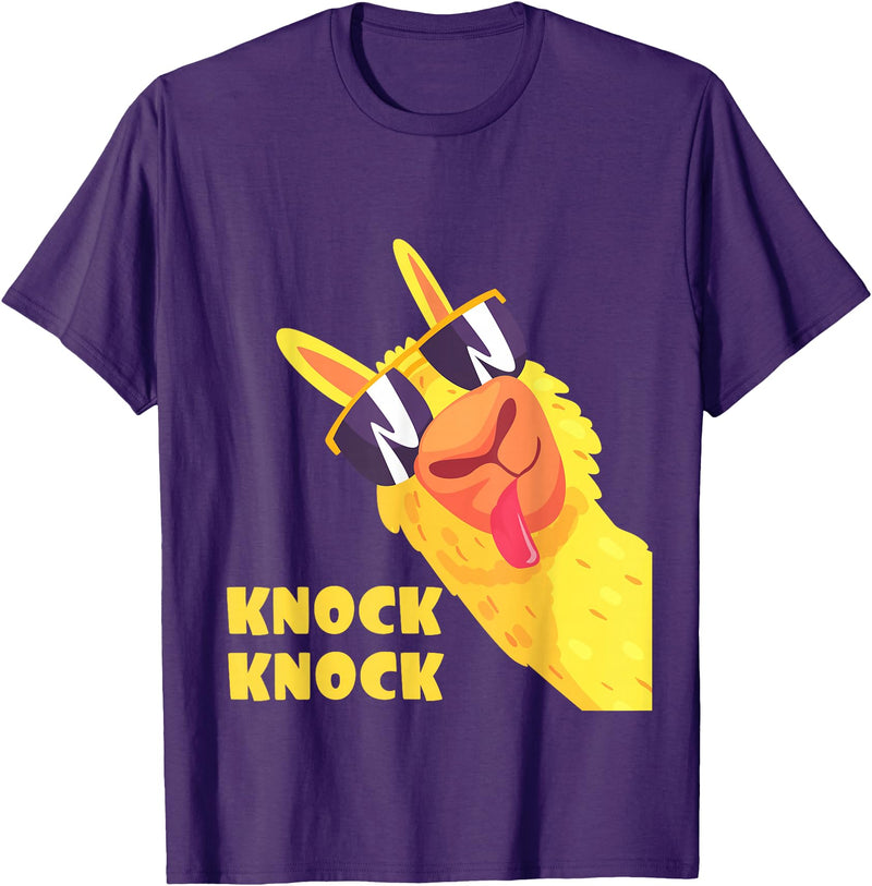 Cool Llama Humor Knock Knock Jokes Llama lovers Funny Llama Knock Knock Joke Llama With Sunglasses Alpaca T-Shirt - Purple