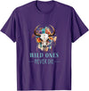 Boho Cow Skull Tshirts And Hoodies WILD ONES NEVER DIE - Boho Skull - Fun Country Western Look T-Shirt - Purple