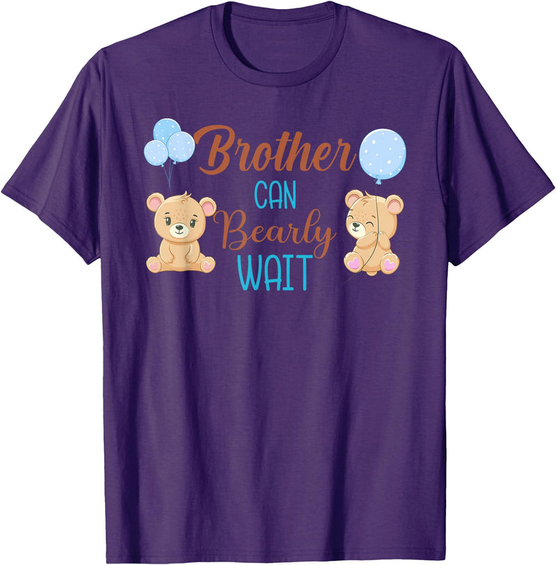 Family Baby Shower Gifts Brother Can Bearly Wait Bear Gender Neutral Boy Baby Shower T-Shirt - Purple