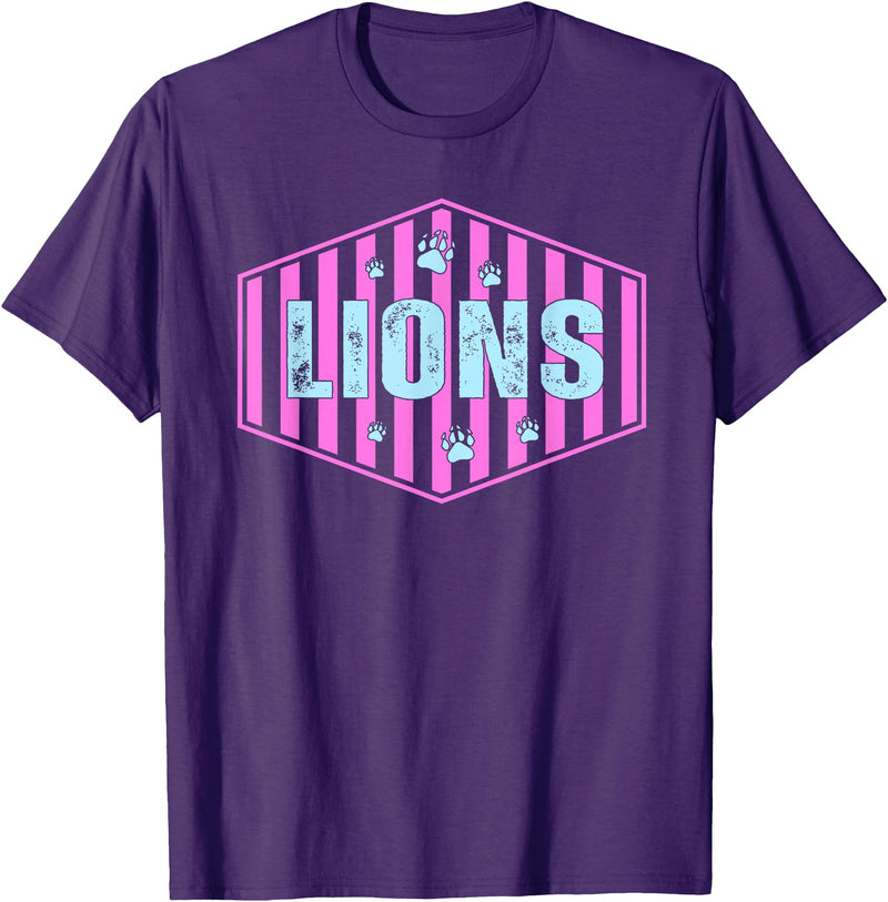 Striped Tie Dye Lion Girls Lunch Lady Librarian Lions Mascot Back to School Spirit Sport Women Teachers T-Shirt - Purple