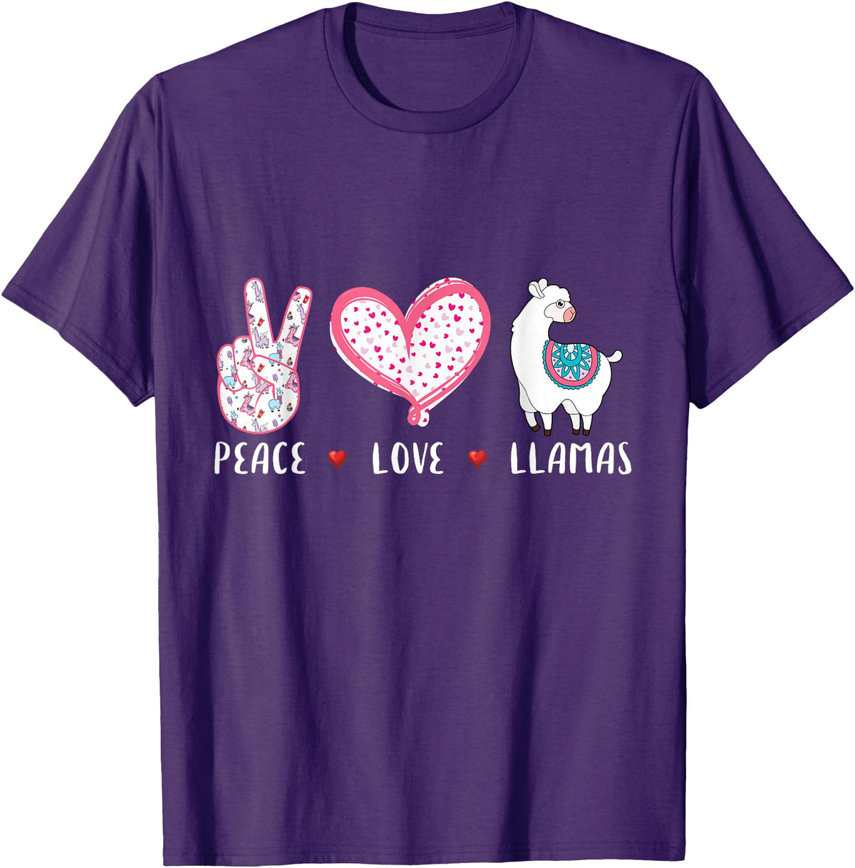 Peace Love llama Lovers Designs Co. Peace Love Llamas Gift for Girls Boys Kids Women Men Llama T-Shirt - Purple