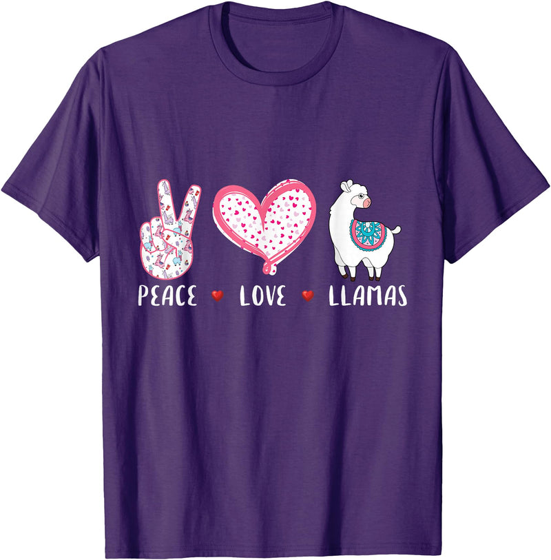 Peace Love llama Lovers Designs Co. Peace Love Llamas Gift for Girls Boys Kids Women Men Llama T-Shirt - Purple