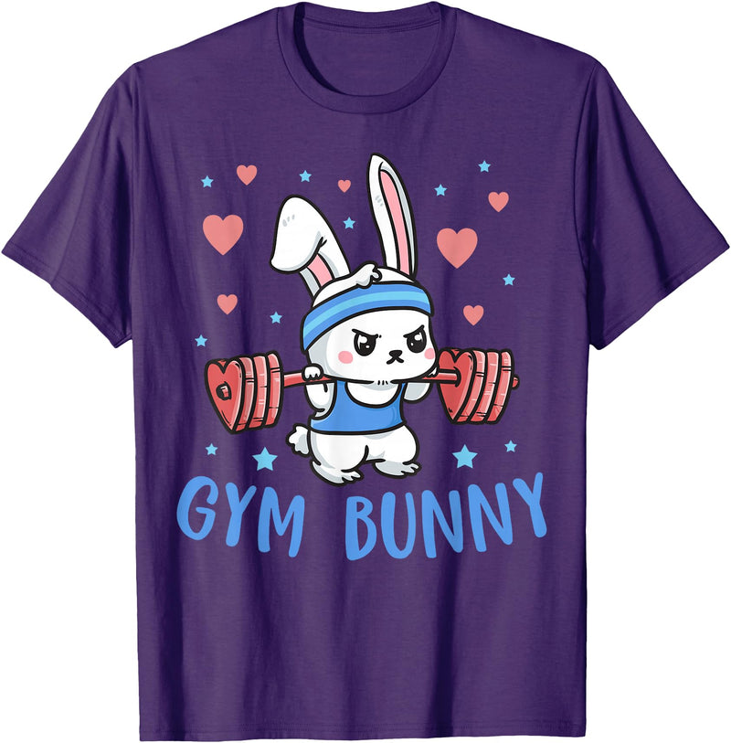 Gym Bunny Hearts Barbell Funny Workout Clothes Lift Weights T-Shirt in Purple