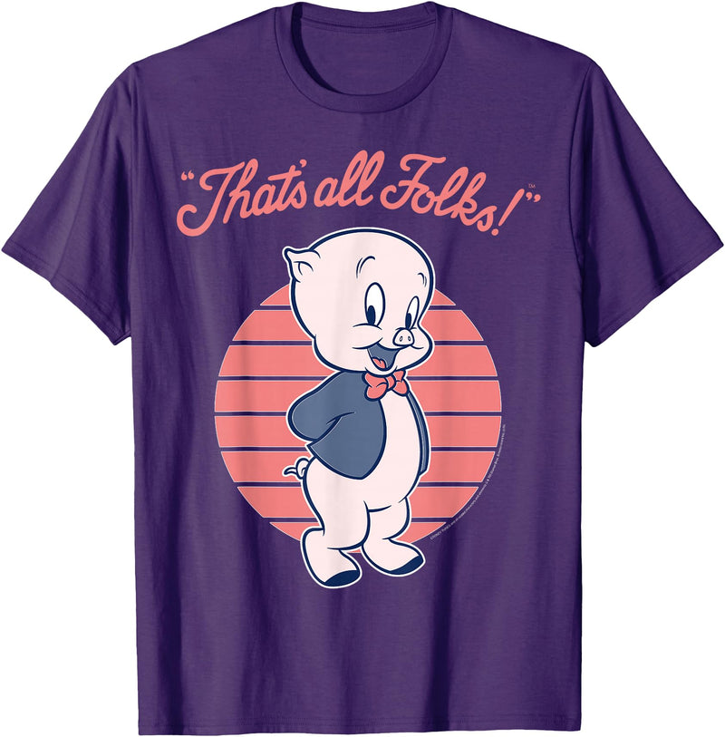 Looney Tunes Porky Pig That's All Folks Lined Portrait T-Shirt - Purple