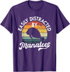 Vintage Manatee Sea Cow Apparel Easily Distracted By Manatees, Funny Manatee Sea Cow T-Shirt - Purple