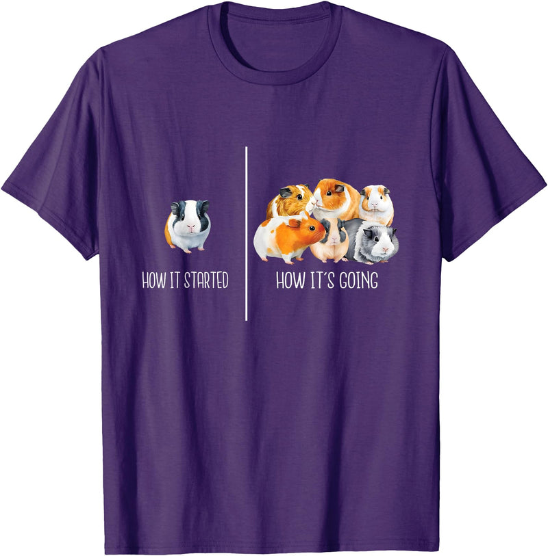 Funny Guinea Pig Shirts How It Started How It's Going - Guinea Pig Rodent Pet Lover T-Shirt - Purple