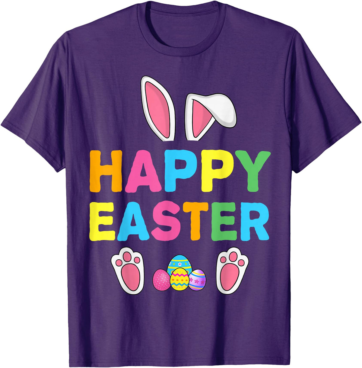 Happy Easter Bunny Rabbit Face Funny Easter Day Women Girls T-Shirt in Purple