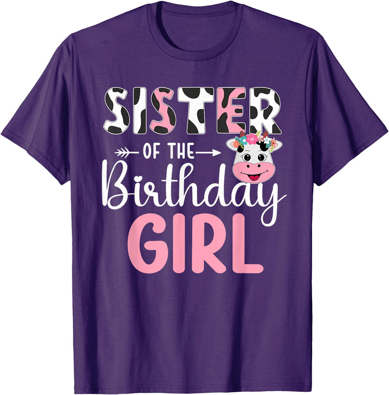 Cow Birthday Shirt For Family Men Women Cow Lover Sister Of The Birthday Girl Farm Cow 1 St Birthday Girl T-Shirt - Purple